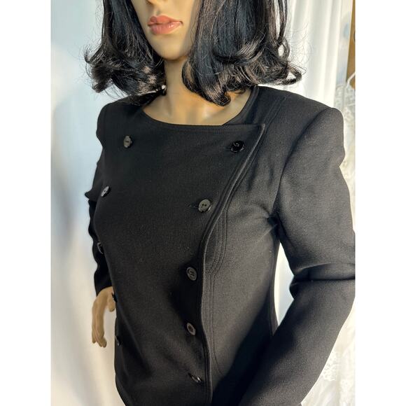 Vtg Albert Nipon pure wool black double breasted military style blazer Small - Picture 10 of 14